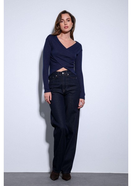 Lacivert Kruvaze Kadın Bluz