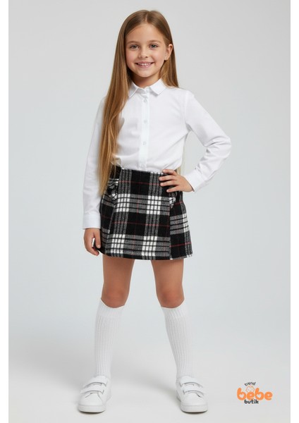 Kız Çocuk Kaşkorşe Ekoseli Şort Etek – Okul & Günlük Giyim Rahat Şık Şort Etek