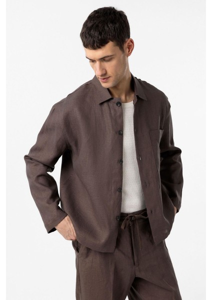 Kahve 100% Keten Relax Fit Erkek Ince Ceket fiyatları