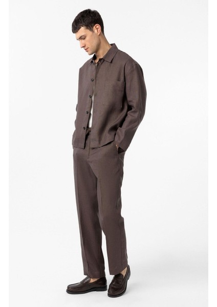 Kahve 100% Keten Relax Fit Erkek Ince Ceket modelleri