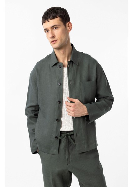 Haki 100% Keten Relax Fit Erkek Ince Ceket fiyatları