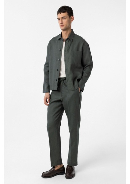 Haki 100% Keten Relax Fit Erkek Ince Ceket modelleri