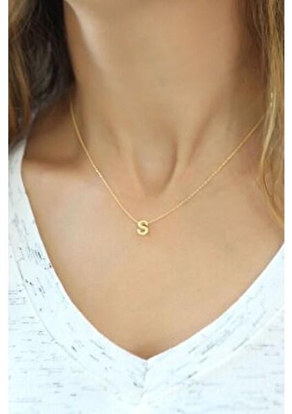 Gümüş 3 Boyutlu S Harf Kolye 925 Ayar Altın Kaplama Kadınlar İçin fiyatları