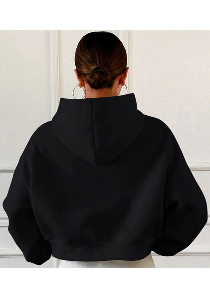 Relaxed Fit Basic Crop Hoodie Siyah fiyatları