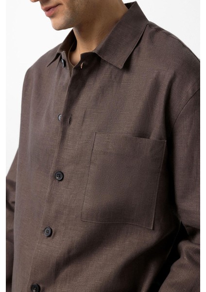 Kahve 100% Keten Relax Fit Erkek Ince Ceket fırsatları