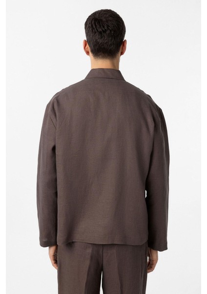 Kahve 100% Keten Relax Fit Erkek Ince Ceket indirimleri