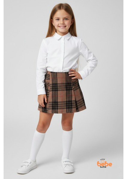 Kız Çocuk Kaşkorşe Ekoseli Şort Etek – Okul & Günlük Giyim Rahat Şık Şort Etek