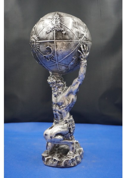 Atlas Biblo Güçlü ve Etkileyici Tasarım: 32 cm Atlas Gümüş Heykel Ev Dekor Hediyelik Aksesuar fırsatları