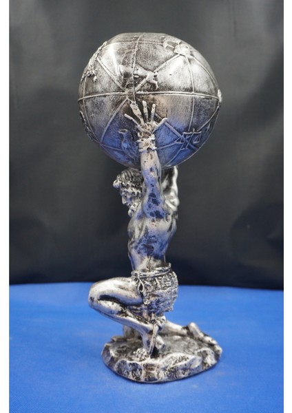 Atlas Biblo Güçlü ve Etkileyici Tasarım: 32 cm Atlas Gümüş Heykel Ev Dekor Hediyelik Aksesuar indirimleri