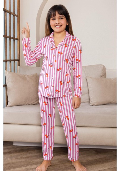 Kız Çocuk 15252 Uzun Kol Milan Pijama Takımı Gül Kurusu