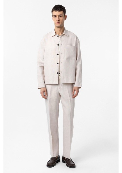 Ekru 100% Keten Relax Fit Erkek Ince Ceket fiyatları