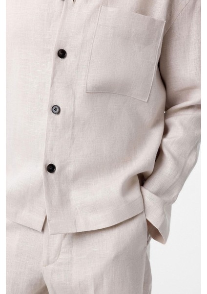 Ekru 100% Keten Relax Fit Erkek Ince Ceket fırsatları