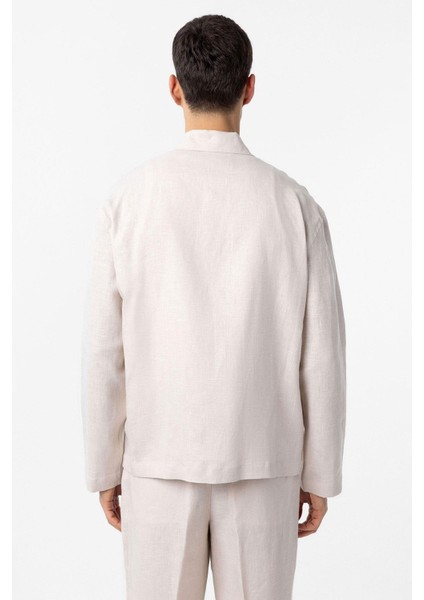 Ekru 100% Keten Relax Fit Erkek Ince Ceket indirimleri