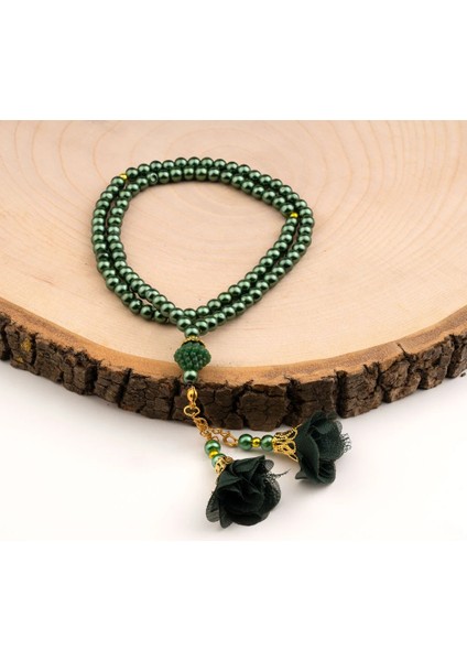 Gül Püsküllü Tesbih Yeşil (99LU - 6mm)