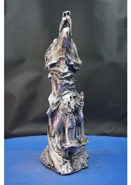 Özel Tasarım Yavrulu Uluyan Kurt Heykel Biblo– Üçlü Kurt Hediyelik Dekoratif Aksesuar (30 Cm) fiyatları