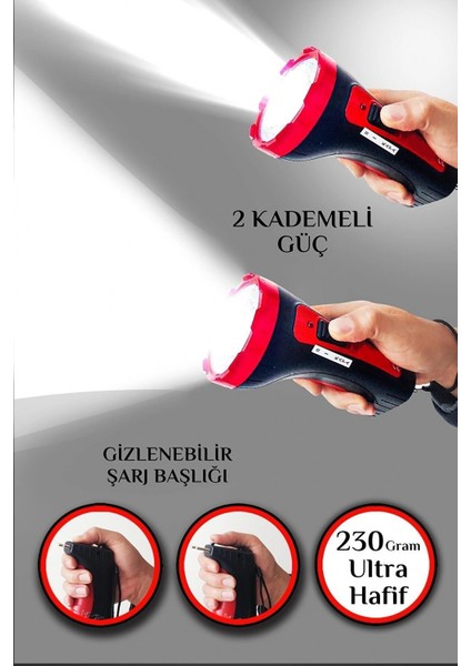 Şarjlı 10W Projektör LED El Fener 2 Mod Aydınlatmalı Uzun Menzil Güvenlik Bekçi Polis Feneri Işıldak fiyatları