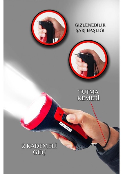 Şarjlı 10W Projektör LED El Fener 2 Mod Aydınlatmalı Uzun Menzil Güvenlik Bekçi Polis Feneri Işıldak fırsatları