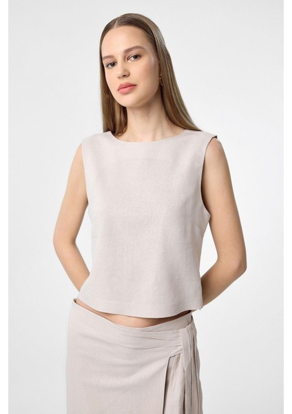Bej Keten Karışımlı Kadın Bluz modelleri