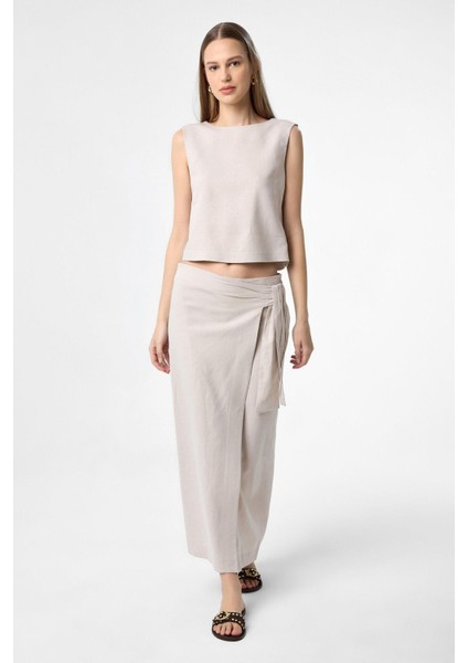 Bej Keten Karışımlı Kadın Bluz fırsatları