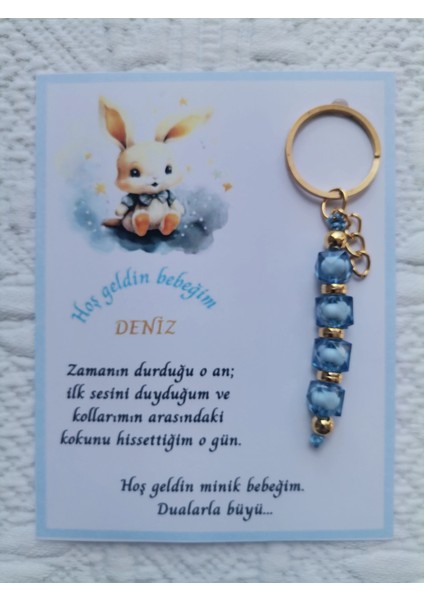 100 Adet Isme Özel Tasarım Mavi Anahtarlık Hastane Yeni Doğan 40 Mevlidi Dağıtmalık Hediyelik