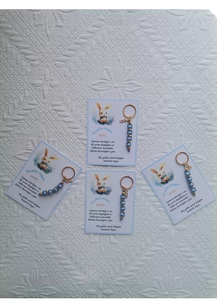 100 Adet Isme Özel Tasarım Mavi Anahtarlık Hastane Yeni Doğan 40 Mevlidi Dağıtmalık Hediyelik fırsatları