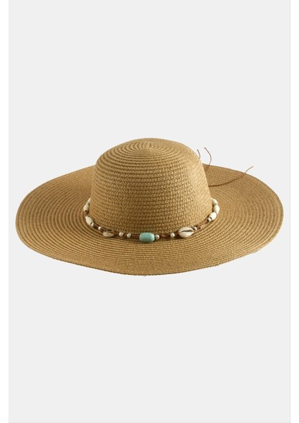 Sepetim Etnik Boncuklu Hasır Şapka-Beyaz