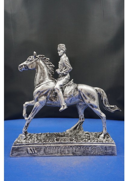 Mustafa Kemal Atatürk Atlı Heykeli Biblo – Özel Tasarım 25 cm Ev Ofis Dekor Hediyelik Aksesuar