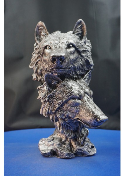 Özel Tasarım Çift Başlı Kurt Heykel Biblo– Çift Baş Kurt Hediyelik Dekoratif Aksesuar (30 Cm)