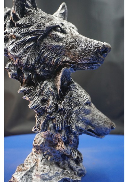 Özel Tasarım Çift Başlı Kurt Heykel Biblo– Çift Baş Kurt Hediyelik Dekoratif Aksesuar (30 Cm) indirimleri