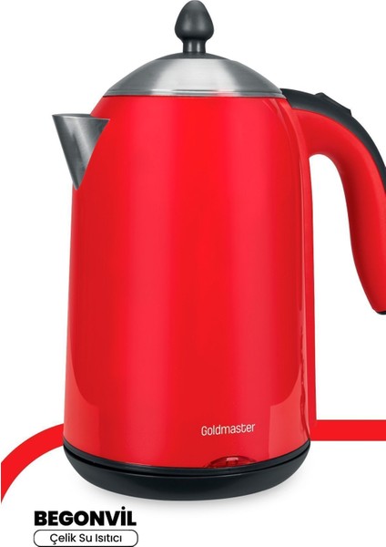 Kırmızı 1.7l Paslanmaz Çelik Su Isıtıcı, Güvenli ve Şık Tasarım
