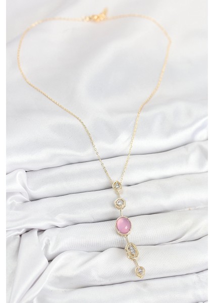 Bfs Pirinç Zincir Pembe Gold Renk Zirkon Taşlı Y Kolye fiyatları