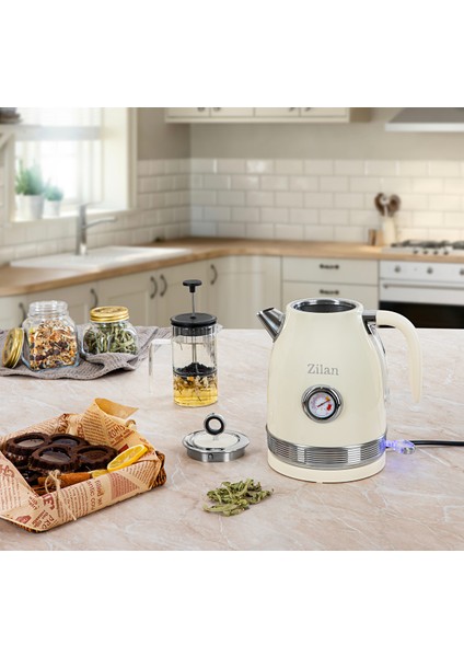 Şık Bej Retro Su Isıtıcı, 1,7 L, 2200W, 360° Kablosuz Tasarım fiyatları