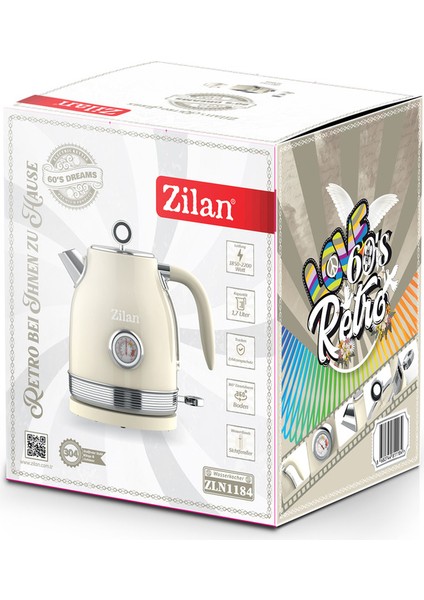 Şık Bej Retro Su Isıtıcı, 1,7 L, 2200W, 360° Kablosuz Tasarım