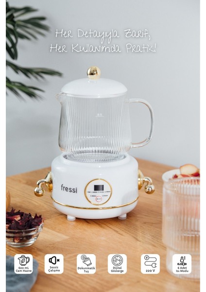 Beyaz 600ML Elektrikli Çok Fonksiyonlu Cam Su Isıtıcı Kettle