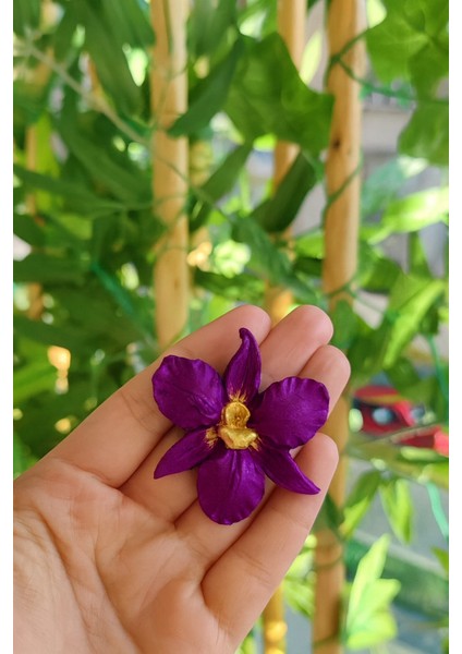 Violet Glow El Yapımı Mor Orkide Çiçek Küpe - Zarif ve Şık