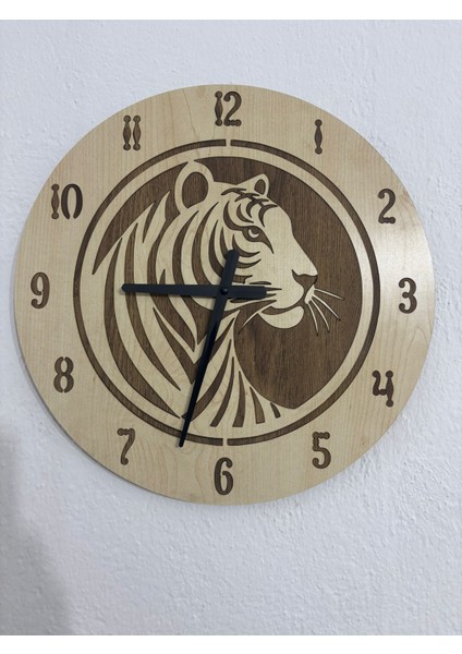 Safari Serisi - Kaplan - Ahşap Duvar Saati - 40 cm - (Çift Katmanlı Ahşap)
