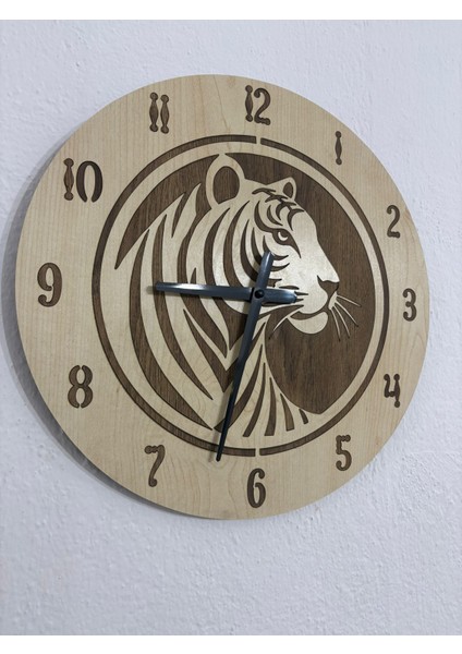 Safari Serisi - Kaplan - Ahşap Duvar Saati - 40 cm - (Çift Katmanlı Ahşap) fırsatları