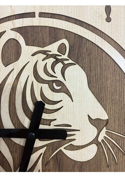 Safari Serisi - Kaplan - Ahşap Duvar Saati - 40 cm - (Çift Katmanlı Ahşap)