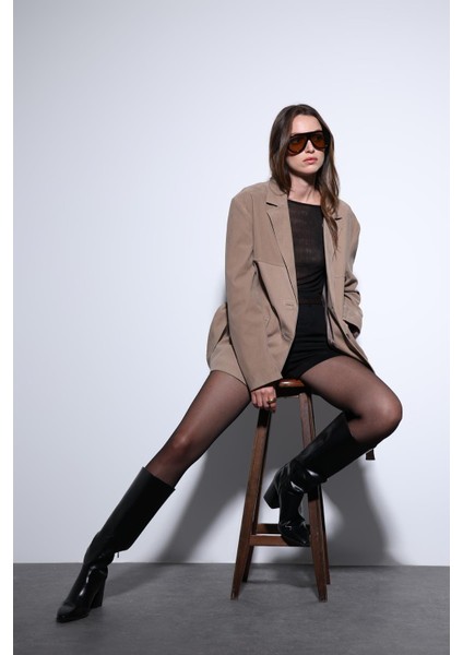 Bej Kuşak Bağlamalı Süet Kadın Ceket