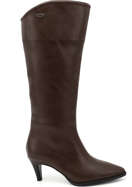 Kadın Kahve Sivri Burun İnce Topuklu Çizme