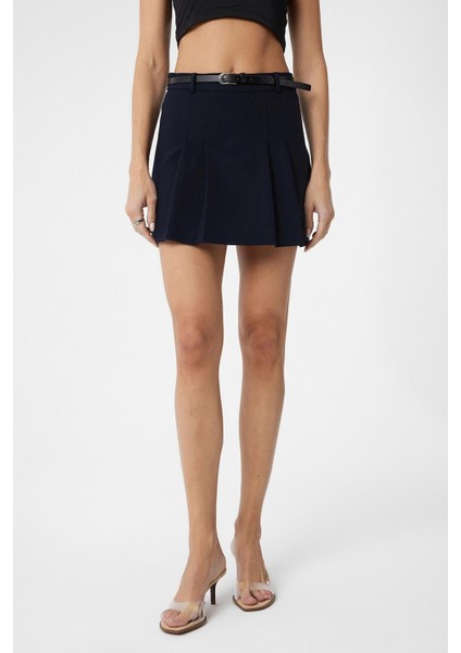 Lacivert Pileli Kadın Mini Etek