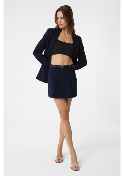 Lacivert Pileli Kadın Mini Etek fiyatları
