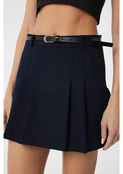 Lacivert Pileli Kadın Mini Etek modelleri