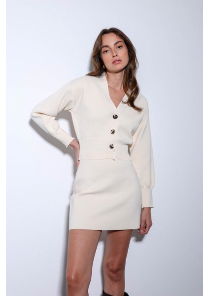 Ekru Triko Kadın Mini Etek modelleri