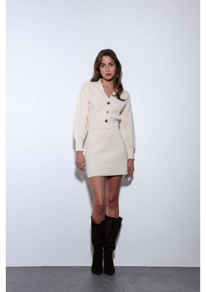 Ekru Triko Kadın Mini Etek indirimleri