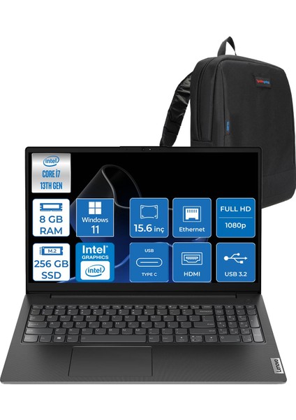 V15 Gen4 Iru Intel Core I7 13620H 8gb 256GB SSD Windows 11 Pro Intel® UHD Graphics 15.6 Inç Fullhd Taşınabilir Bilgisayar 83A100QRTRP01 + Zetta Çanta