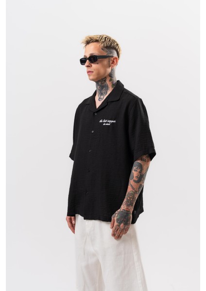 Erkek Da Vinci Nakışlı Oversize Gömlek Siyah modelleri