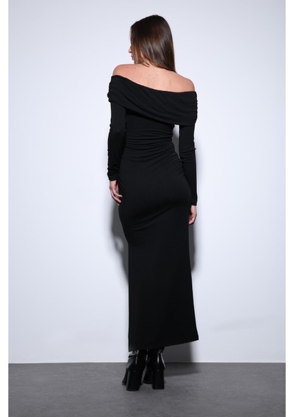 Siyah Drape Detaylı Aksesuarlı Elbise fırsatları