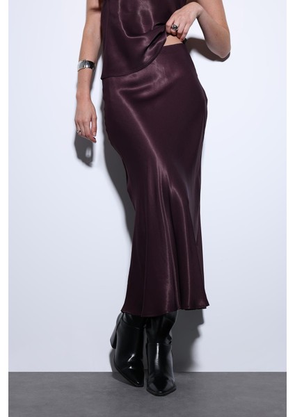 Bordo Saten Midi Etek modelleri