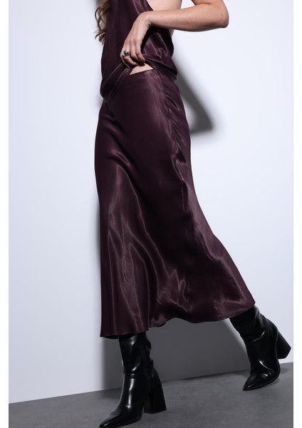 Bordo Saten Midi Etek fırsatları